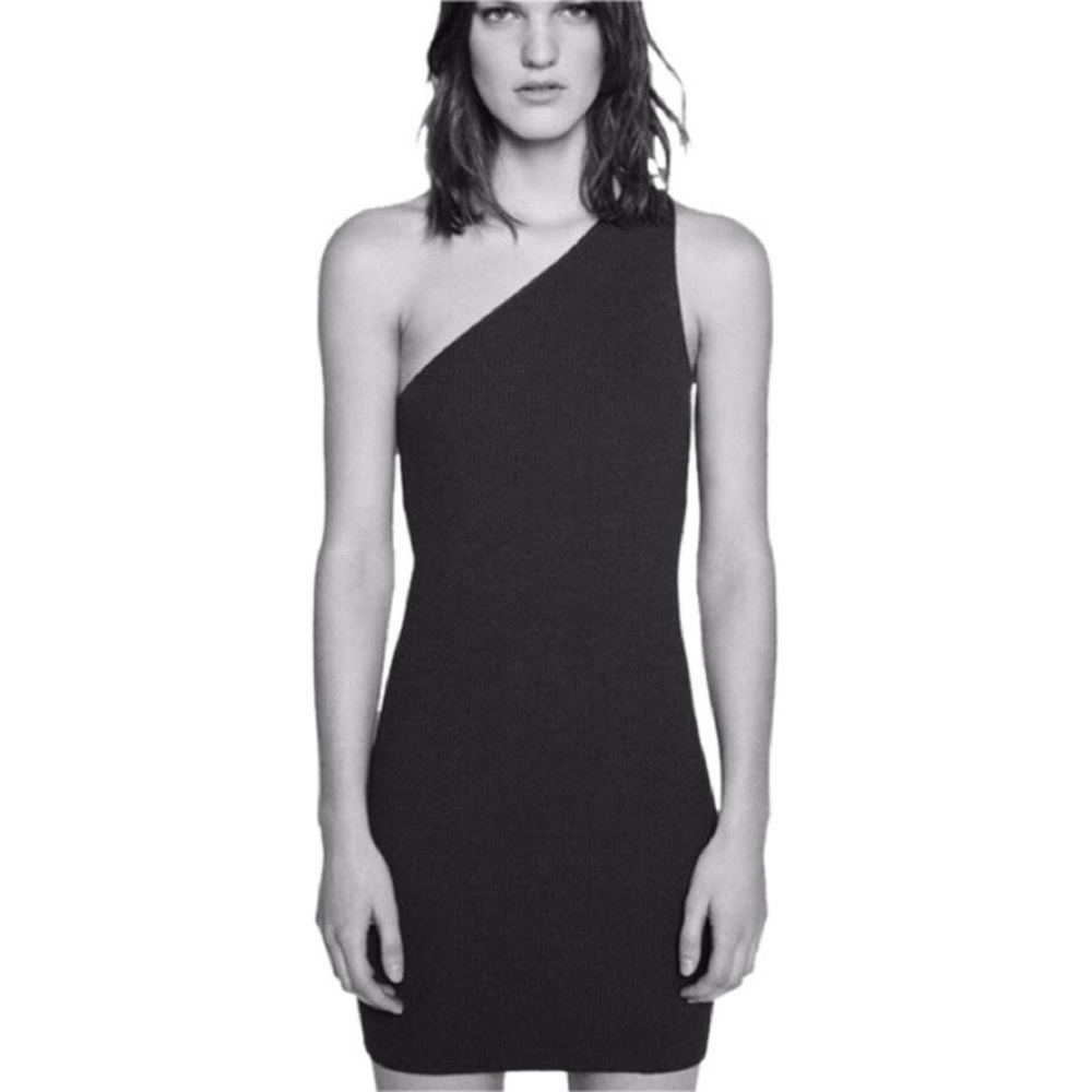 One Shoulder Rib Knit Mini Dress - Picture 3 of 11